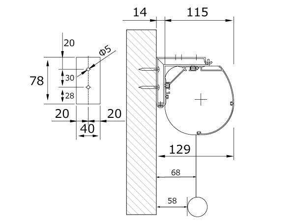 壁付け設置時の詳細寸法