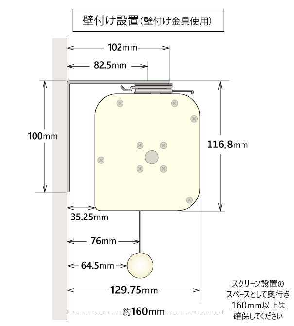 壁付けしたときの寸法図