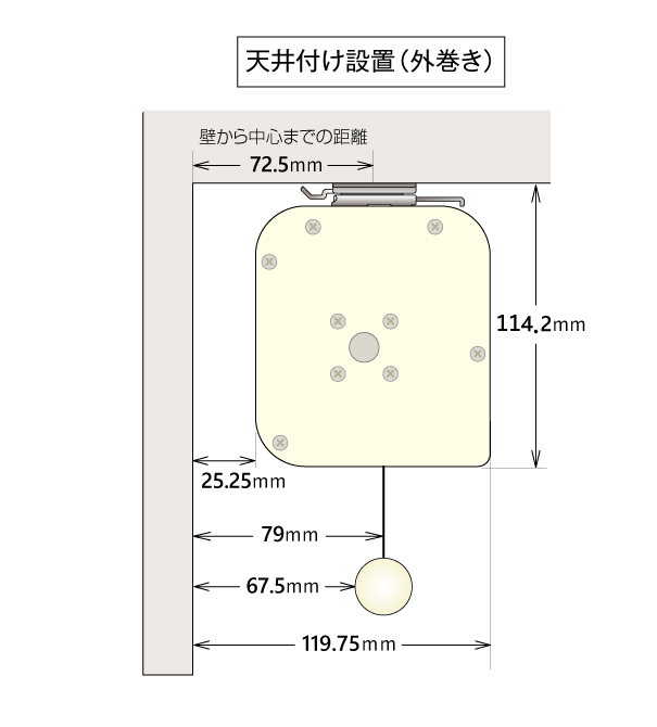 天井付けしたときの寸法図