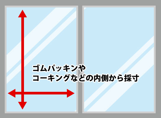 ゴムパッキンやコーキングなどの内側から採寸