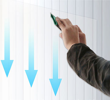 ガラス面に水貼りで貼り付け